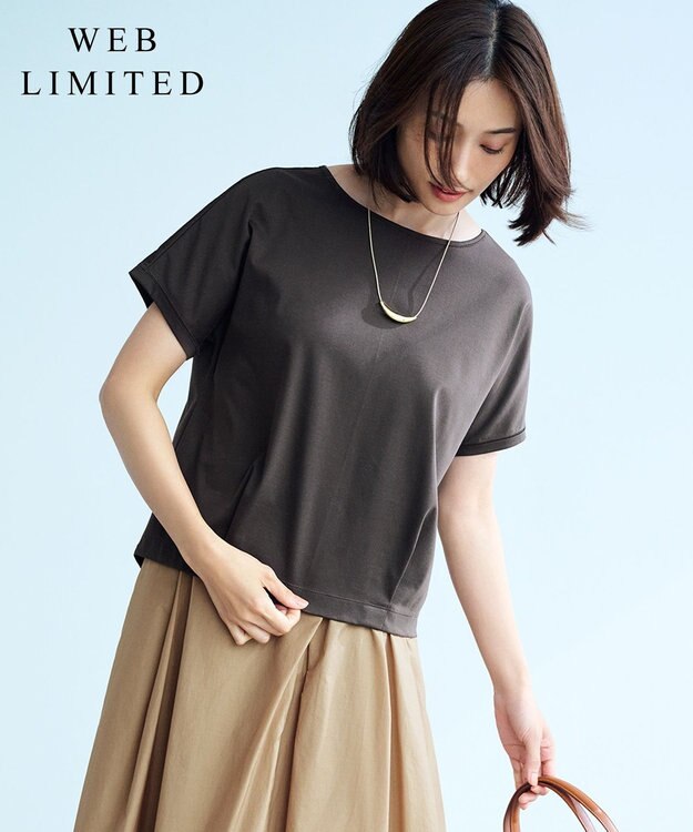 J.PRESS LADIES 【WEB限定カラーあり・洗える】コットンスムース フレンチスリーブ カットソー 【WEB限定カラー】ダークブラウン系