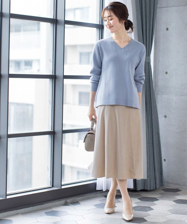 Tiaclasse L 【洗える】大人上品なコーデュロイフレアスカート グレージュ