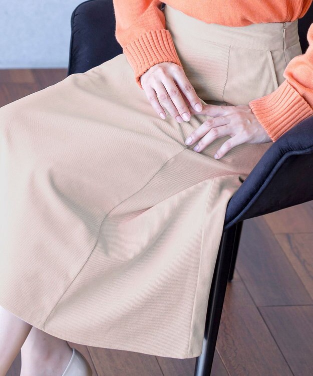 Tiaclasse L 【洗える】大人上品なコーデュロイフレアスカート グレージュ