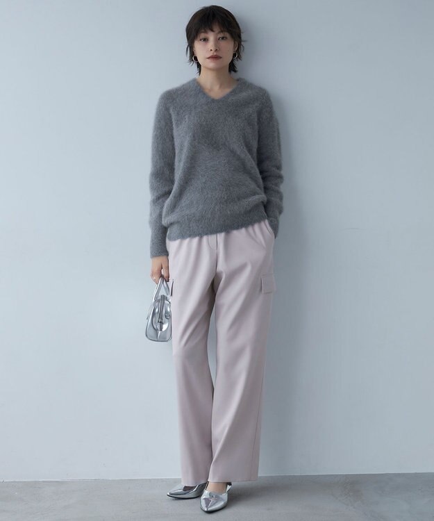 ICB 【洗える】ウォームサテン ワイドストレートカーゴパンツ ヘイズピンク系