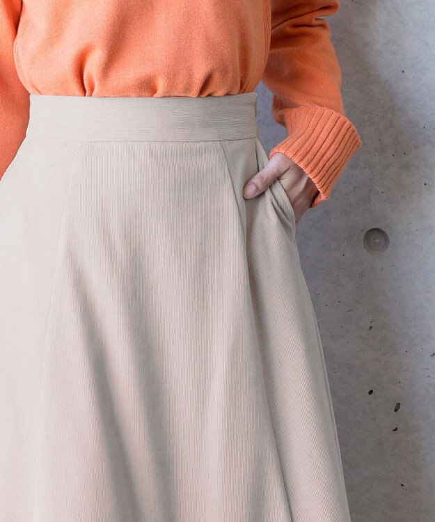 Tiaclasse L 【洗える】大人上品なコーデュロイフレアスカート グレージュ