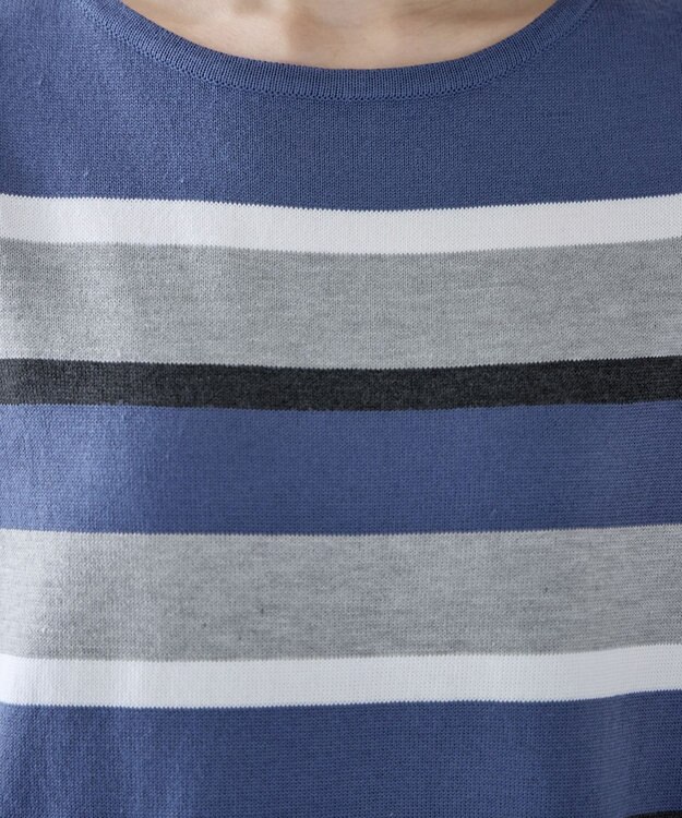 Tiaclasse L 【洗える】マルチボーダーニットチュニック ブルー