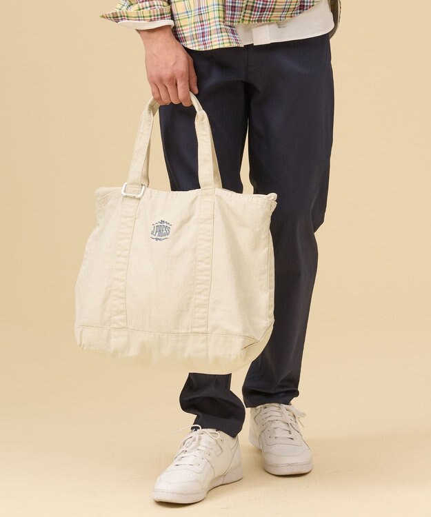 J.PRESS MEN コットンキャンバス オーバルトートバッグ アイボリー系
