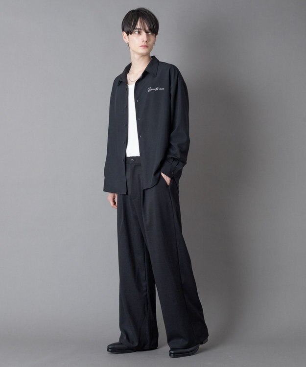 WEGO ワンポイントルーズシャツ（LS） ブラック