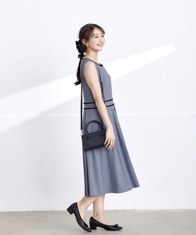 Tiaclasse 【洗える】配色スカラップレースワンピース ブルー