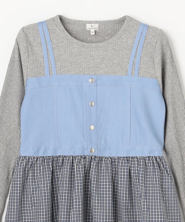 組曲 KIDS 【150-170㎝】チェックドッキング ワンピース サックスブルー