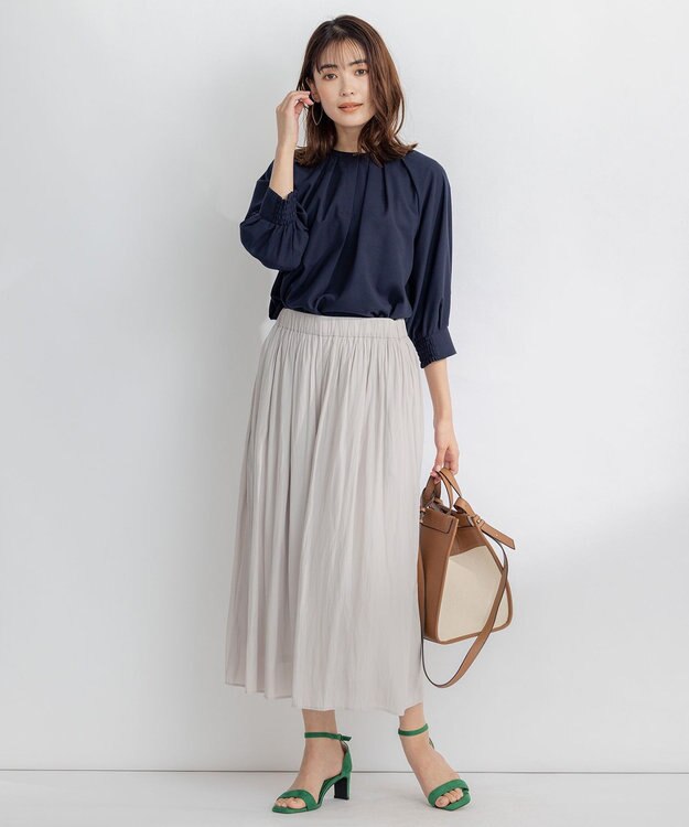 組曲 S 【WEB限定】シアーカルゼ ドルマンスリーブ ブラウス ネイビー系