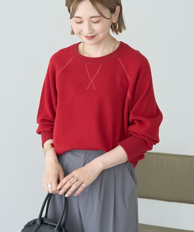 AMERICAN HOLIC ソフトコットンスウェットライクニットトップス レッド