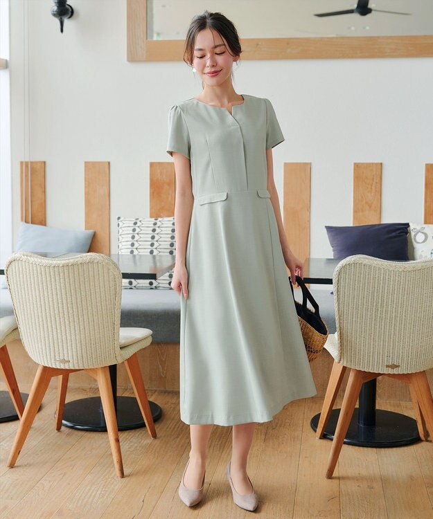 Tiaclasse 【小倉優子さん着用・洗える】フラップ付きミディアム丈フレアワンピース ミント