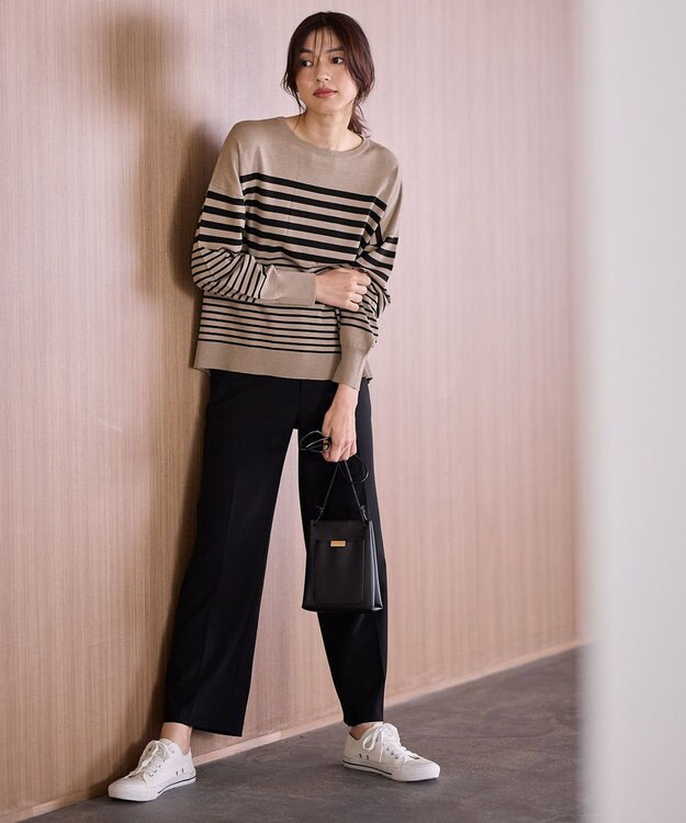 ANY L 【洗濯機可/ウエストゴム/２ＷＡＹストレッチ】ワイドパンツ ブラック