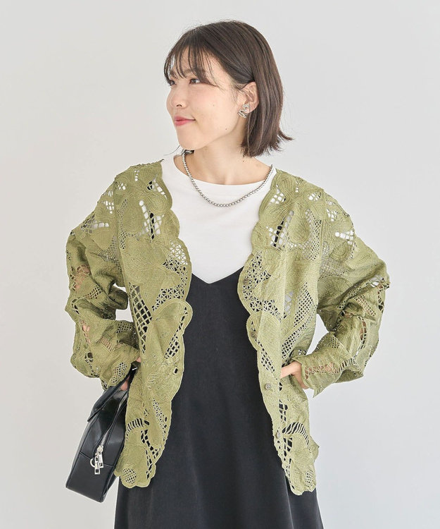 Green Parks ・ＥＬＥＮＣＡＲＥ　ＤＵＥ　レーシーカーディガン Khaki