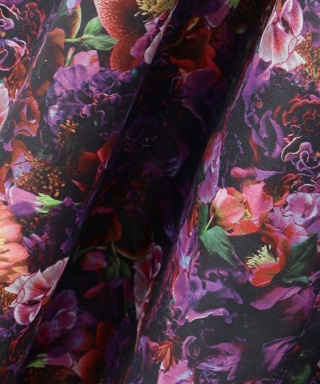 自由区 【カトリエムブーケ】フラワープリントフレアワンピース ボルドー系