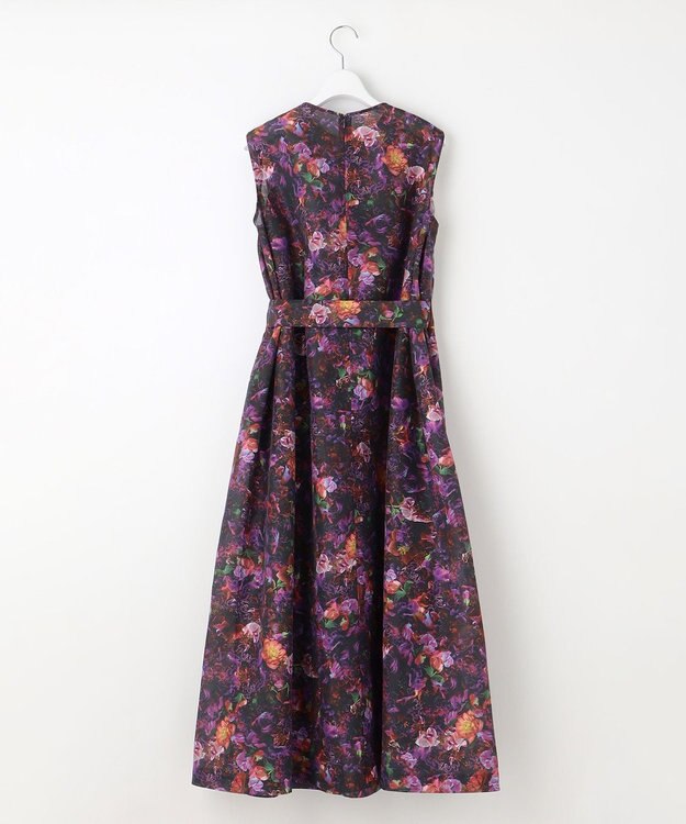 自由区 【カトリエムブーケ】フラワープリントフレアワンピース ボルドー系