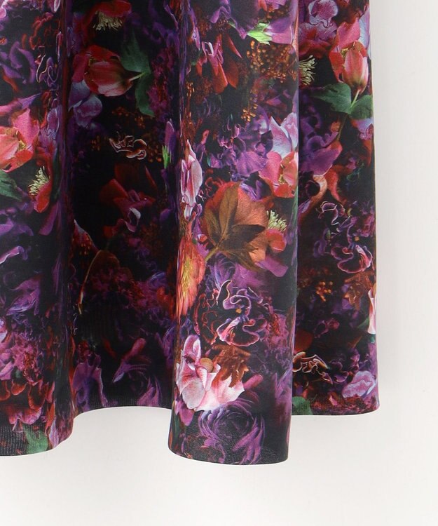 自由区 【カトリエムブーケ】フラワープリントフレアワンピース ボルドー系