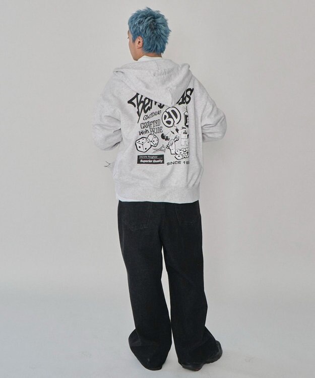 WEGO 【ユニセックス着用ITEM/MLサイズ展開】別注BENDAVISグラフィックジップパーカー アッシュグレー