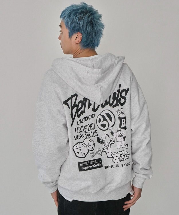 WEGO 【ユニセックス着用ITEM/MLサイズ展開】別注BENDAVISグラフィックジップパーカー アッシュグレー