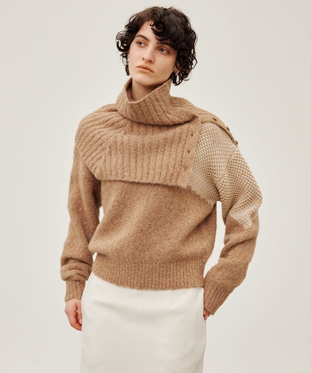 BEIGE， GLAIEULS / アルパカ混インターシャスヌード Milk tea