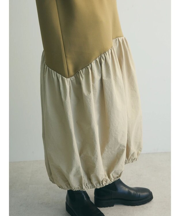 Green Parks ａ．異素材切り替えバルーンワンピース Khaki