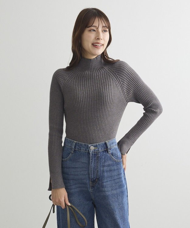 Green Parks ・Ｐｅｔｉｔ　Ｆｌｅｕｒ　ボトルネックリブニット Charcoal Gray