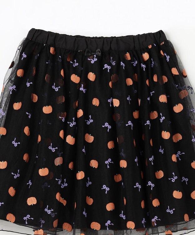 ANY KIDS ラメチュールフレアスカート ブラック×カボチャ