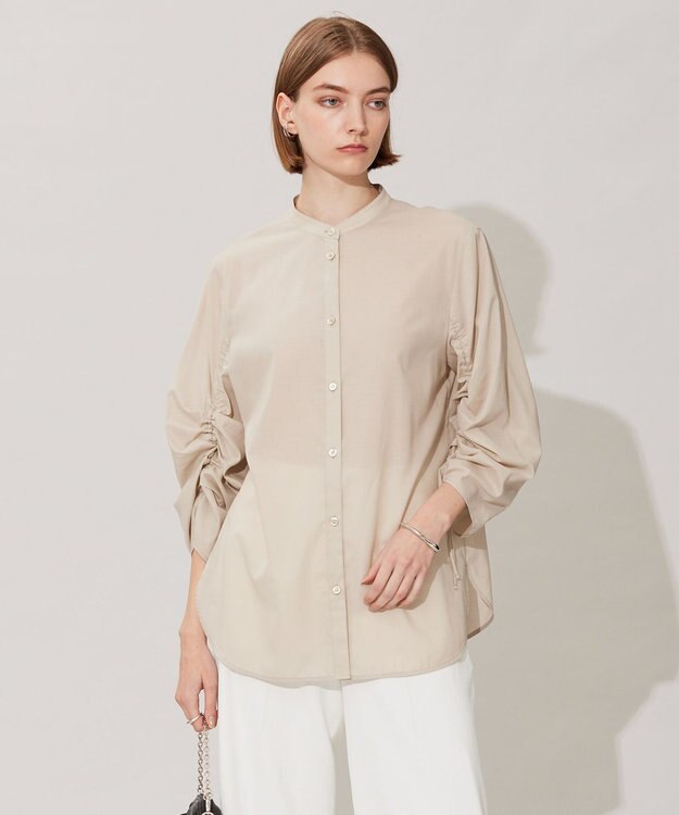 ICB 【洗える】キュームコアローン バンドカラーシャツ ライトオリーブ系