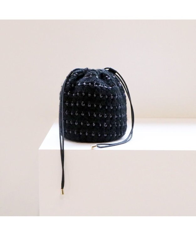 UNBILLION カシュカシュ cachecache / サテンリボン編み込み巾着ショルダー ブラック