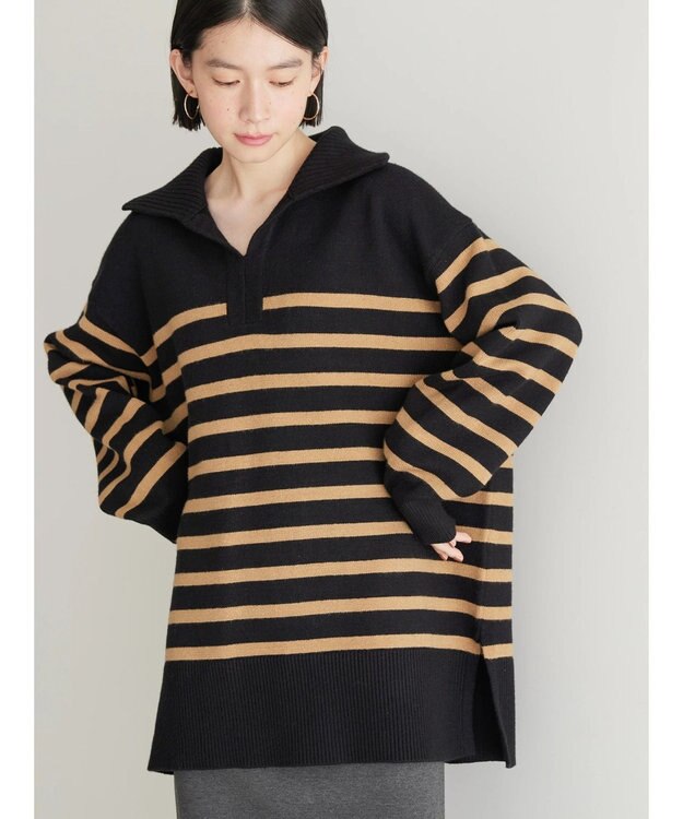 AMERICAN HOLIC バイパチ衿付きニットチュニック Black