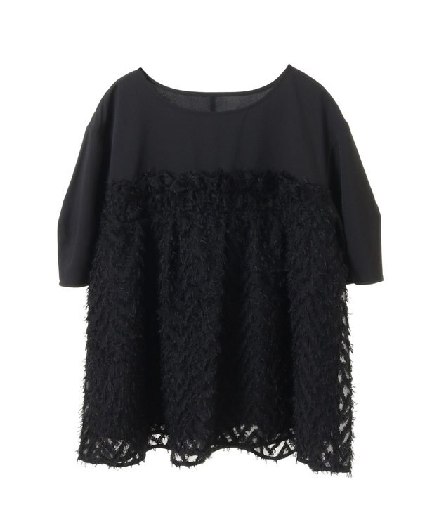 Green Parks フェザージャガードドッキングブラウス Black