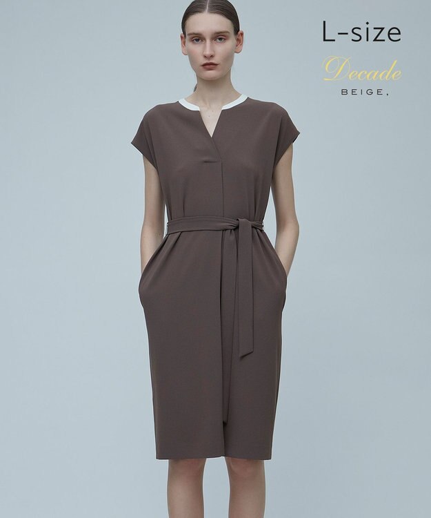 BEIGE， 【L-size】CINDY / Vネックワンピース Mocha×Ecru