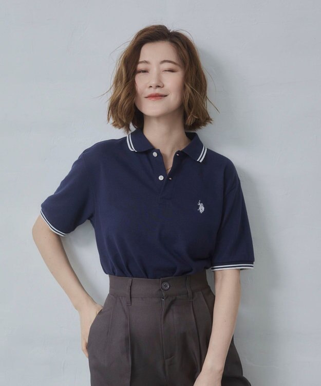 WEGO 【26年春夏新カラー登場/ユニセックス着用ITEM/SMLサイズ展開】U.S. POLO ASSN.別注ラインポロシャツ ネイビー
