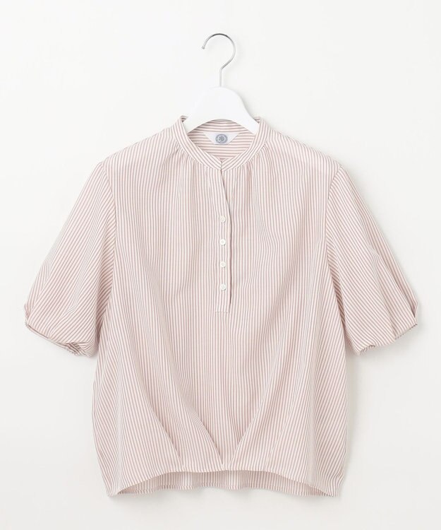 J.PRESS LADIES L 【洗える】ドビー強撚ストライプ コクーンシルエット ブラウス ピンク系1