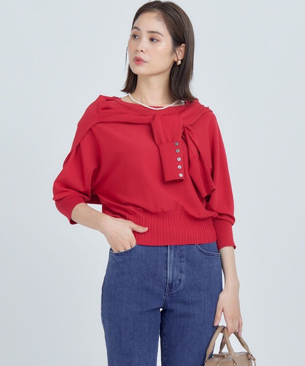 組曲 L 【5色展開・UVケア】スタイルアップ ドルマンスリーブ ニット チェリーレッド系