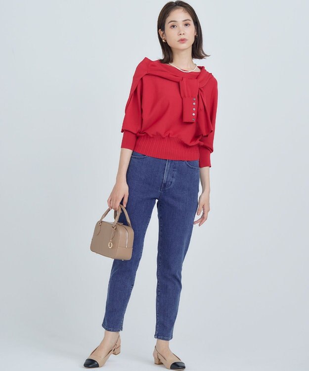 組曲 【5色展開・UVケア】スタイルアップ ドルマンスリーブ ニット チェリーレッド系