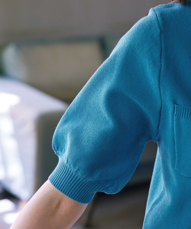 Tiaclasse 【洗える】鹿の子柄ニットショートカーディガン ブルー