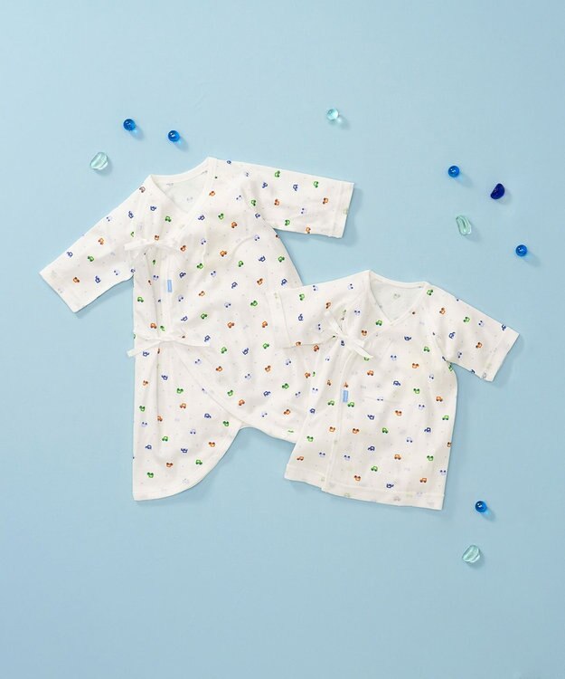 MIKI HOUSE HOT BISCUITS 肌着セット 通年用(総柄) ブルー