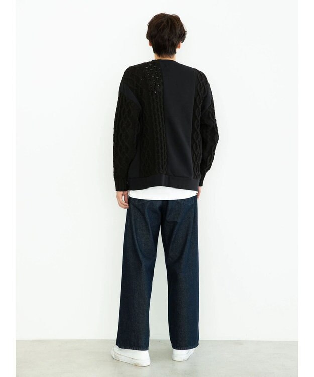 CRAFT STANDARD BOUTIQUE ケーブルニット切り替え裏起毛スウェット Black