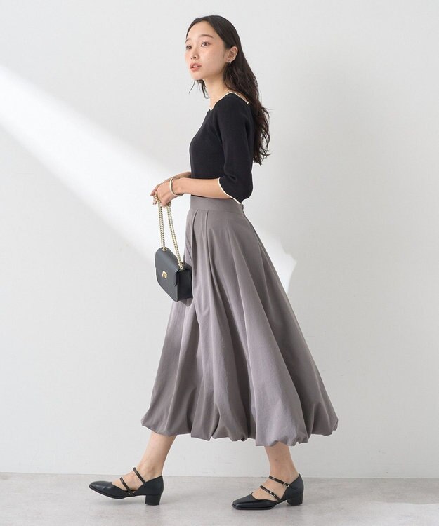 earth music&ecology 襟袖スカラップ配色プルオーバー Black