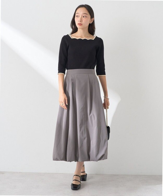 earth music&ecology 襟袖スカラップ配色プルオーバー Black