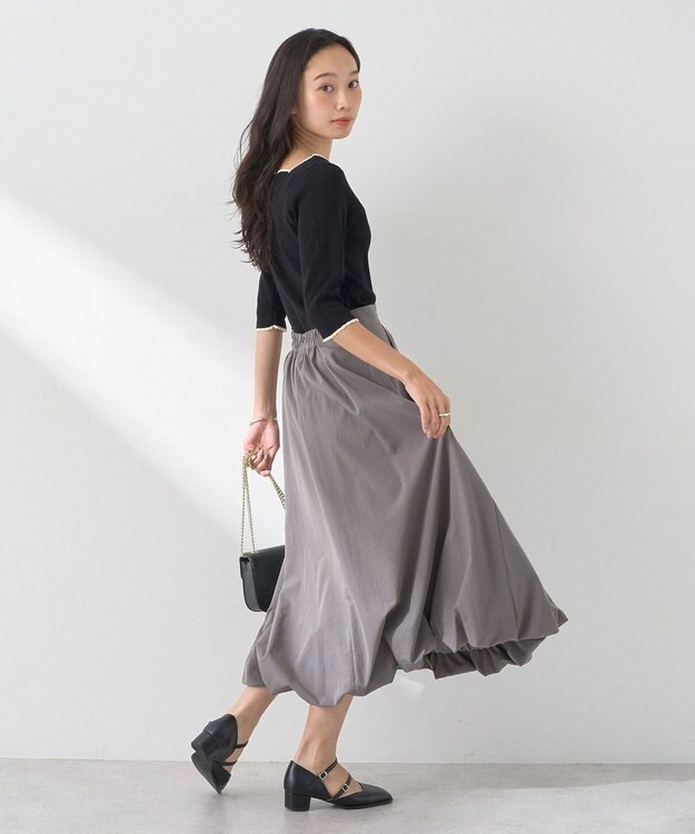 earth music&ecology 襟袖スカラップ配色プルオーバー Black