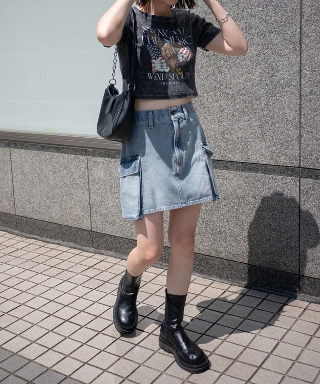 WEGO カーゴポケットデニムミニスカート デニム淡加工色