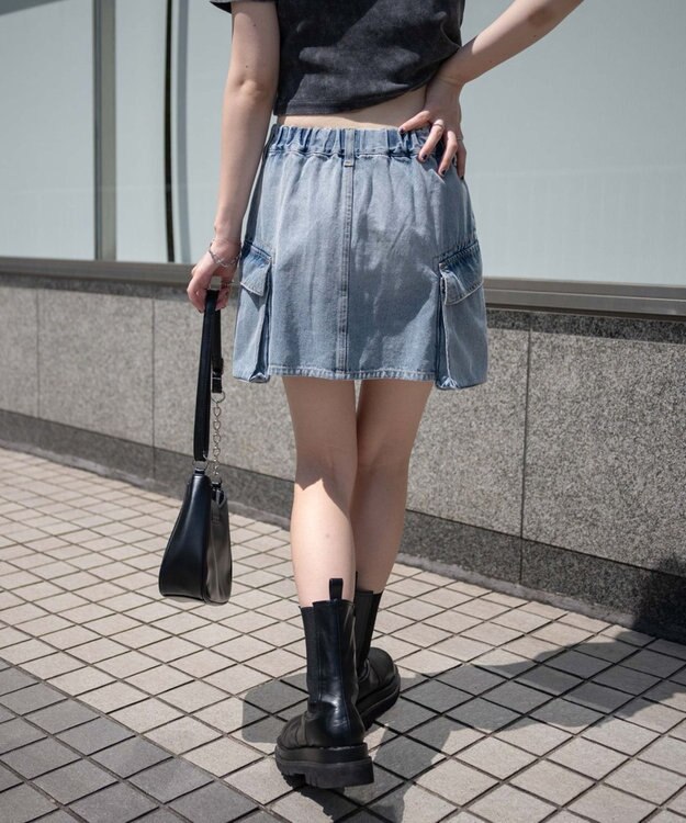 WEGO カーゴポケットデニムミニスカート デニム淡加工色