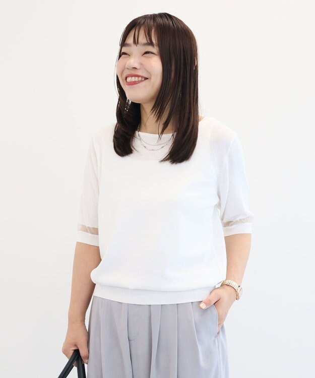 Green Parks 袖シアーニットプルオーバー Off White