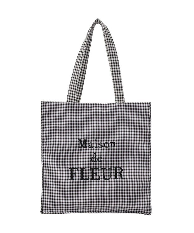 Maison de FLEUR ブランドロゴ刺繍ギンガムスクエアトート Black