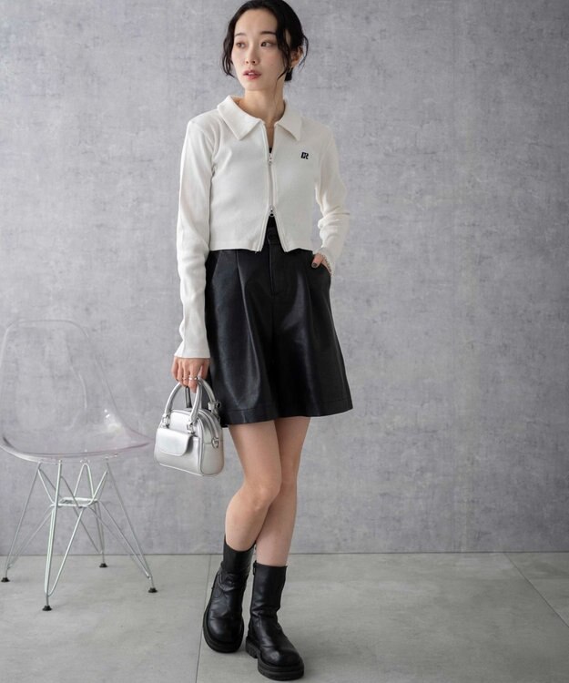 WEGO ワンポイント刺繍WZIP長袖トップス オフホワイト