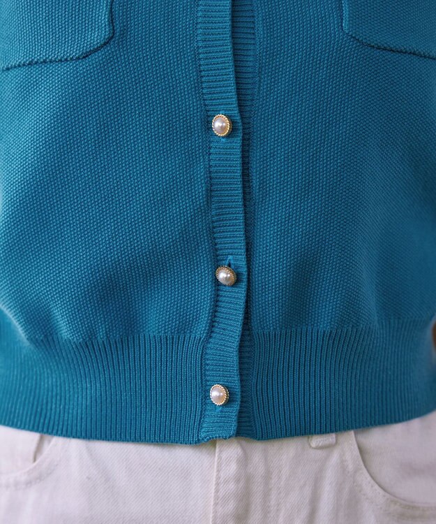 Tiaclasse 【洗える】鹿の子柄ニットショートカーディガン ブルー