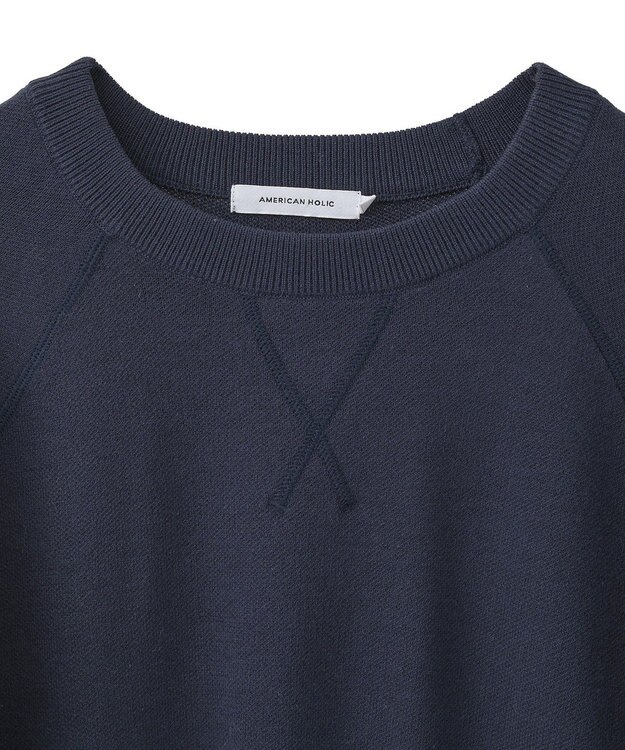 AMERICAN HOLIC ソフトコットンスウェットライクニットトップス ダークネイビー