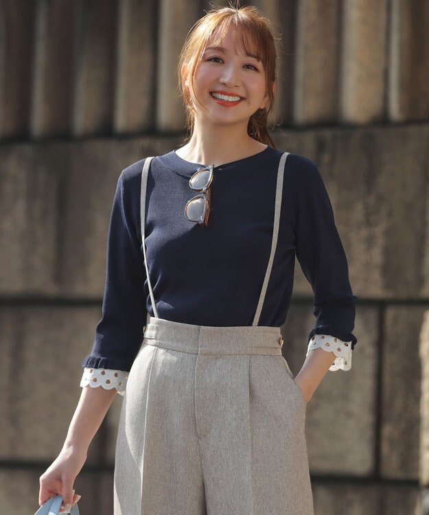 ANY SIS 【好印象ブライトニット】レースポイント プルオーバー ネイビー