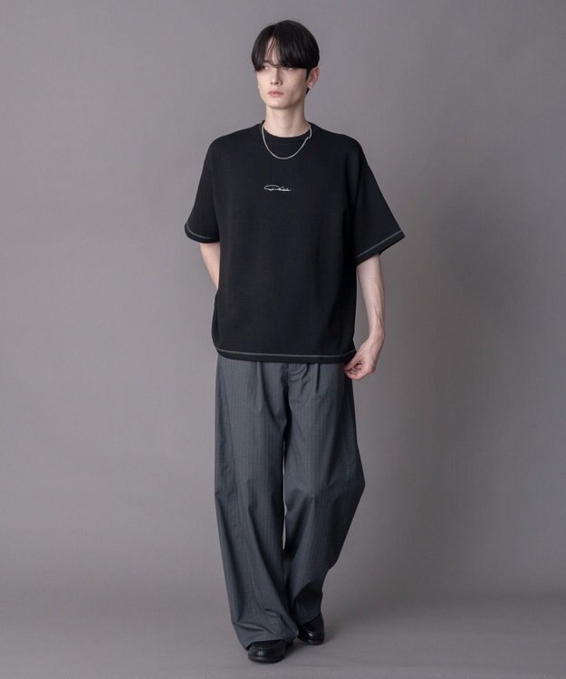 WEGO 【機能T/ユニセックス着用ITEM】カラーステッチワンポイントT（SS） ブラック
