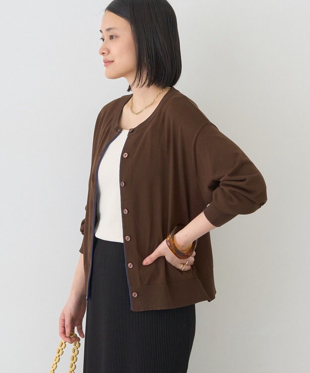 AMERICAN HOLIC 配色シアーカーディガン Brown