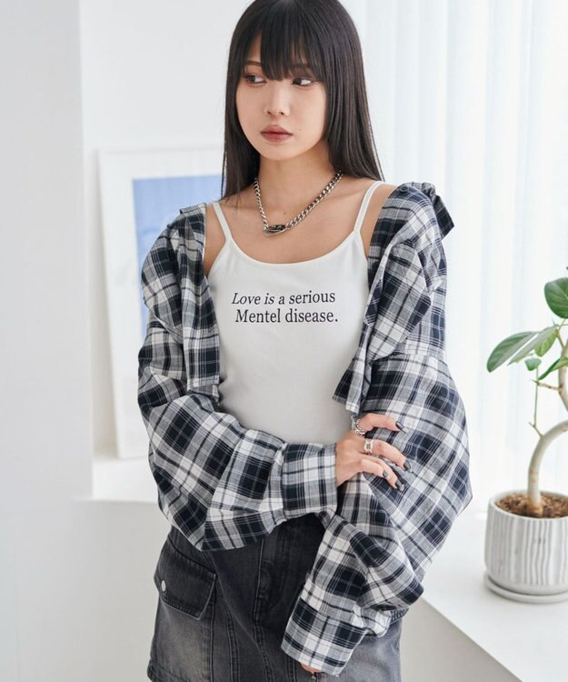 WEGO 【カップ付きインナー】グラフィックプリントカップインキャミ ホワイト